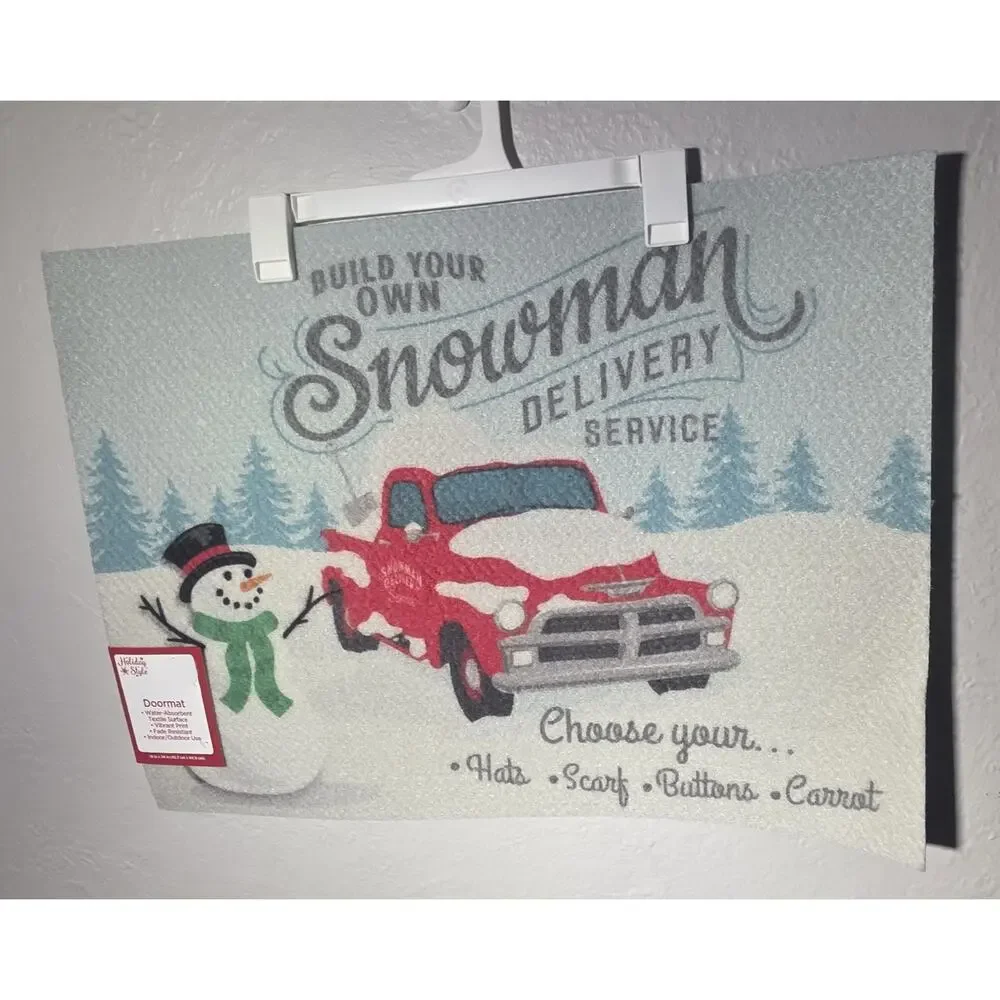 Holiday Style Doormat Rug “Snow Man Delivery” Red Truck Indoor/Outdoor 18”x24”